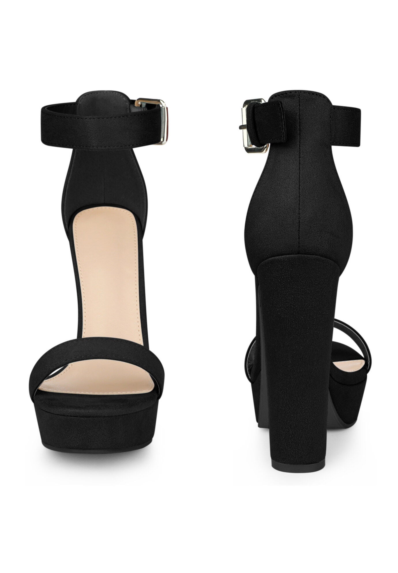 Platform High Heel Ankle Strap Chunky Heels Sandals, Black / Black, alternate image number 1