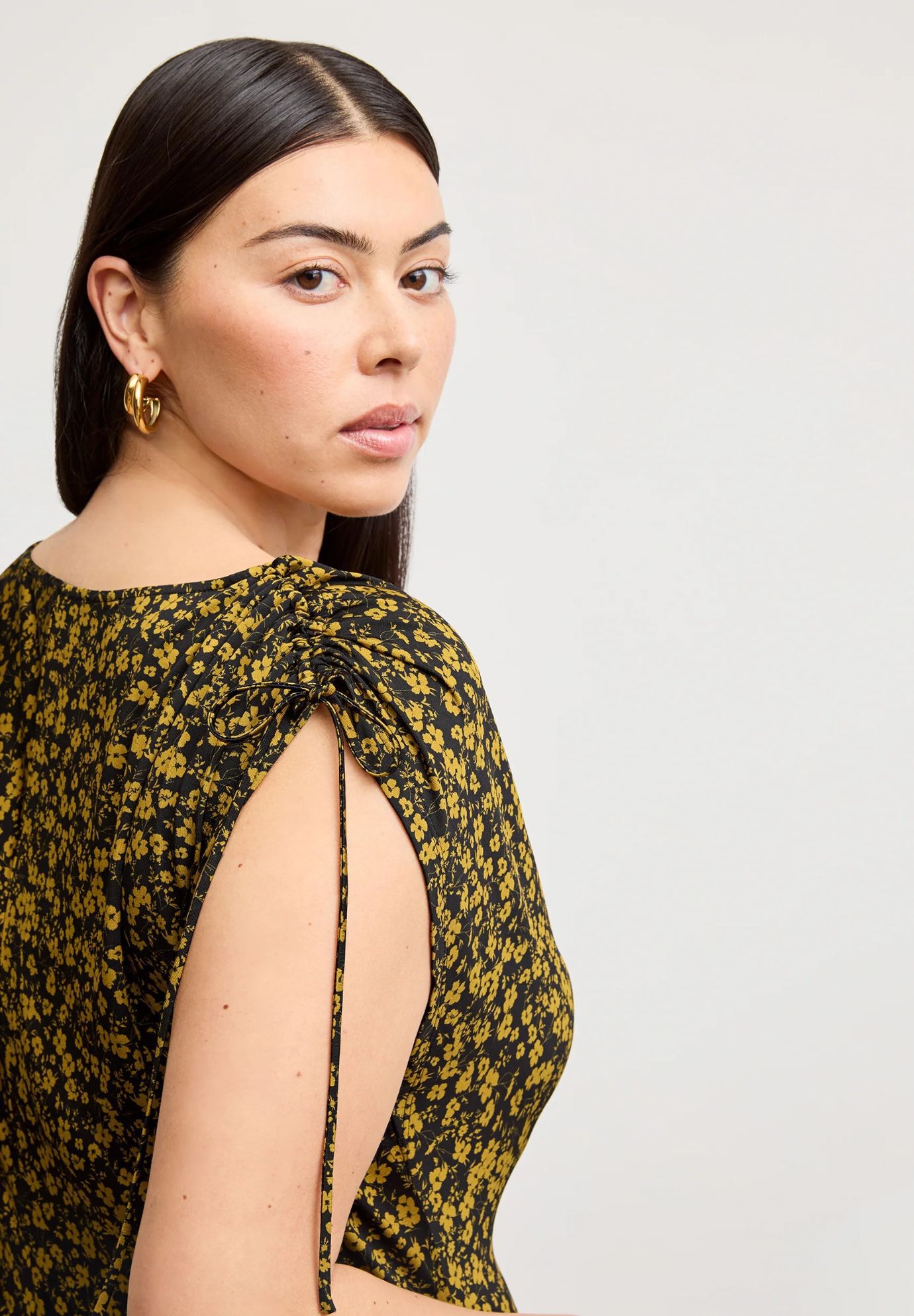 Aisling Slinky Dress - Printed Jersey, Bloom Print / Yellow, alternate image number 1