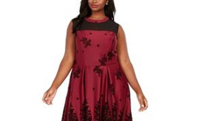 Love Squared Women's Trendy Plus Size Flocked-Velvet Fit & Flare Dress Purple Size 2X, , alternate image number 5