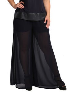 Plus Size Patricia Woven Chiffon Midnight Blue Palazzo Pant W Elastic Waist