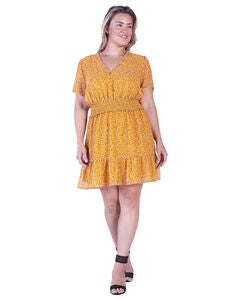 Zaria Womens Plus Size Floral Print Short Sleeve Mini Dress
