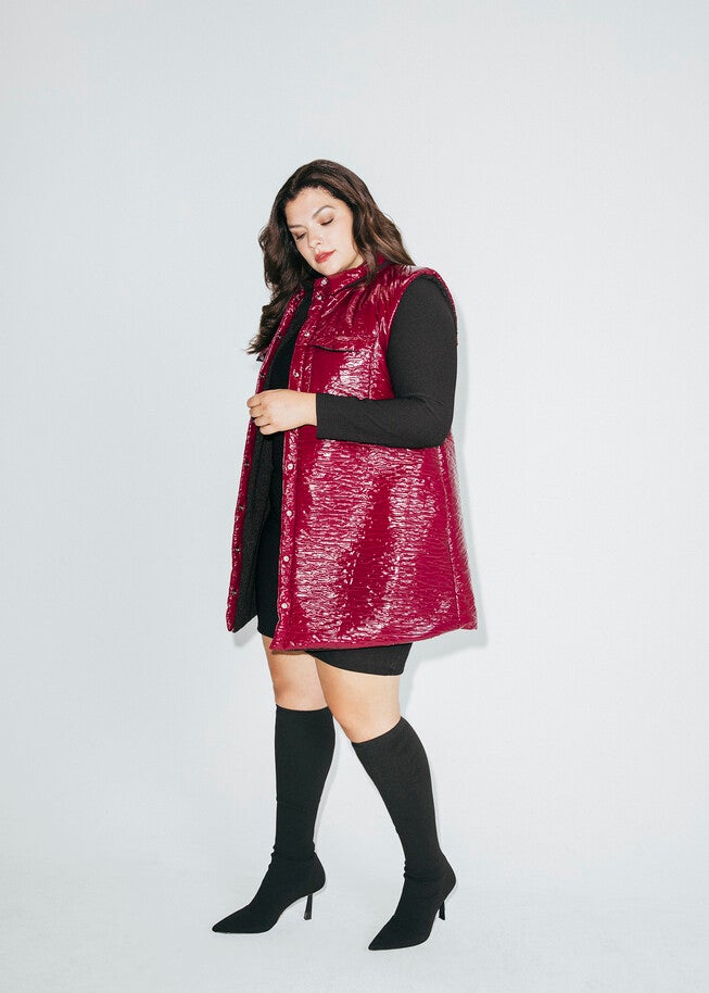 Patent & Faux Shearling Vest, , alternate image number null