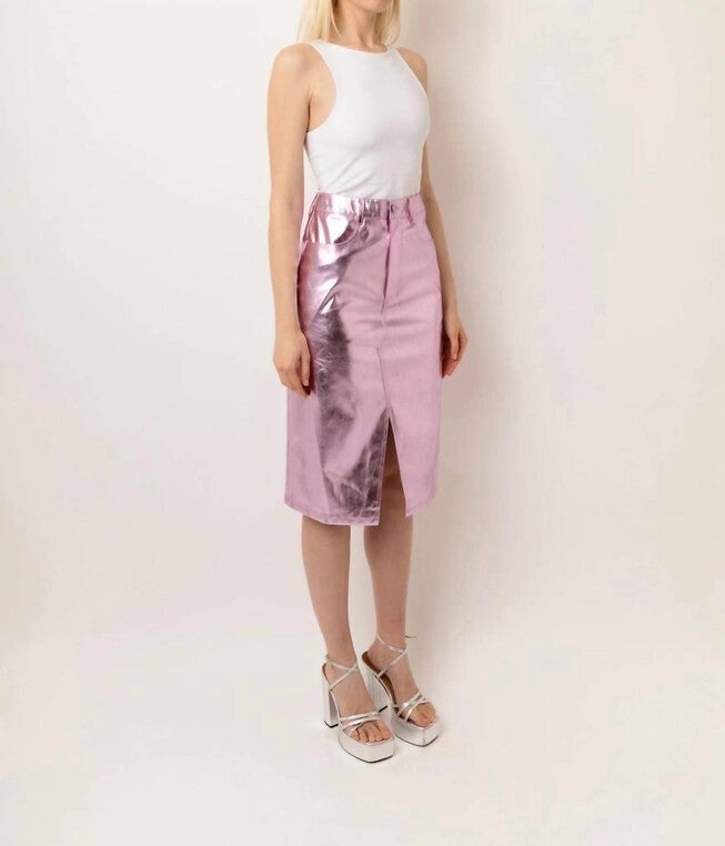 LUPE METALLIC PENCIL SKIRT IN PINK, , alternate image number null