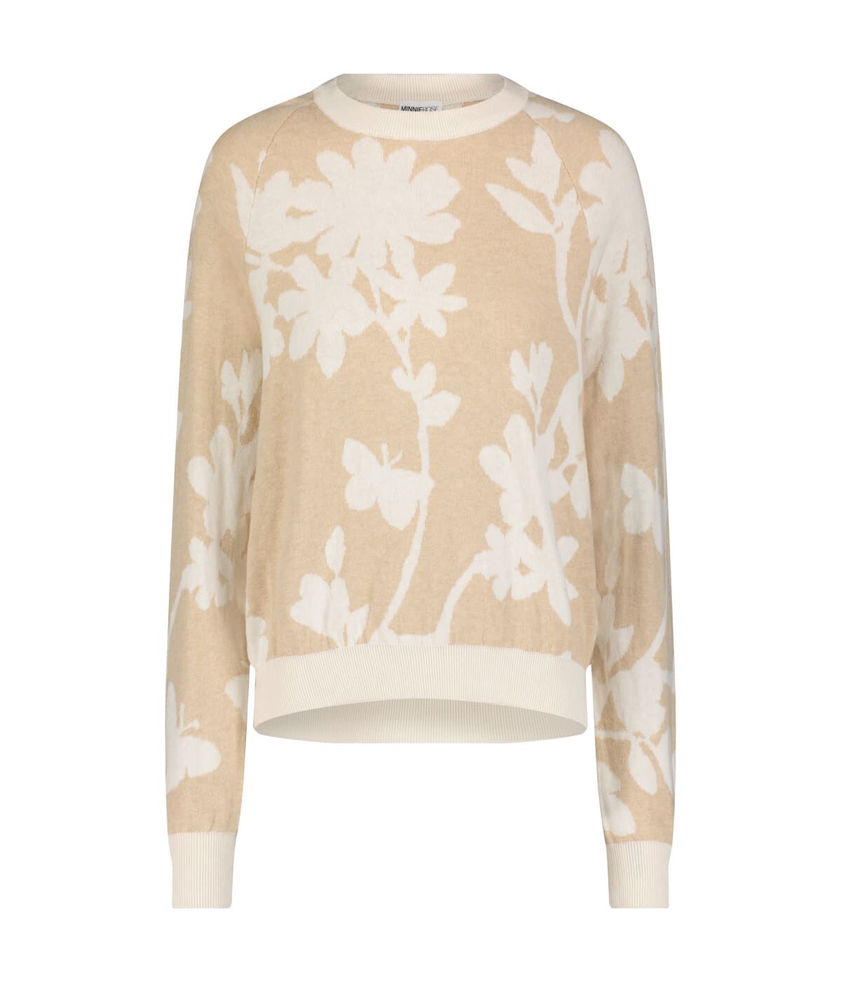 Cotton cashmere reversible floral crew neck, Brown SugarStarch / Beige, hi-res image number 0