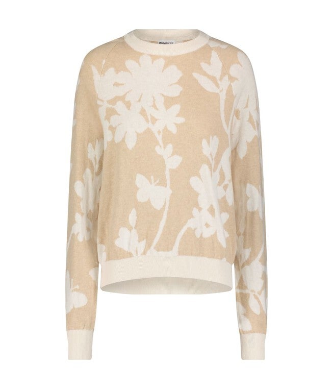 Cotton cashmere reversible floral crew neck, Brown SugarStarch / Beige, hi-res image number 0