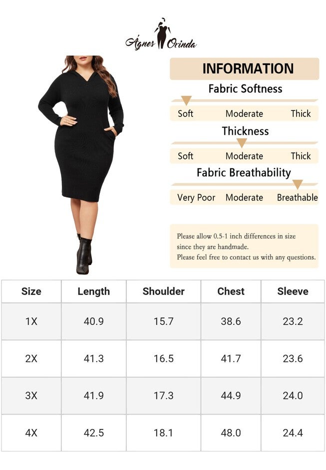 Long Sleeve Knit Pullover Hooded with Pocket Sweater Dress, Black / Black, alternate image number null
