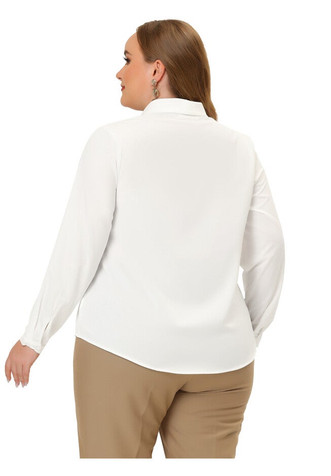 Long Sleeve Tie V Neck Chiffon Blouse, White / White, alternate image number 3