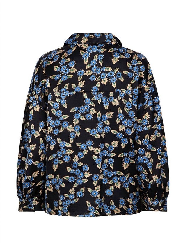 BLOUSE DRAWSTRING IN BLACK/BLUE, BlackBlue / Black, alternate image number null