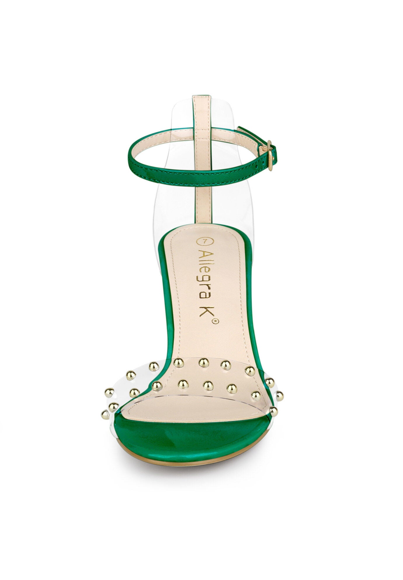 Clear Block Heel Ankle Strap Heeled Sandals, Green / Forest Green, alternate image number 1