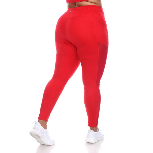 High-Waist Mesh Fitness Leggings, Red / Red, alternate image number null