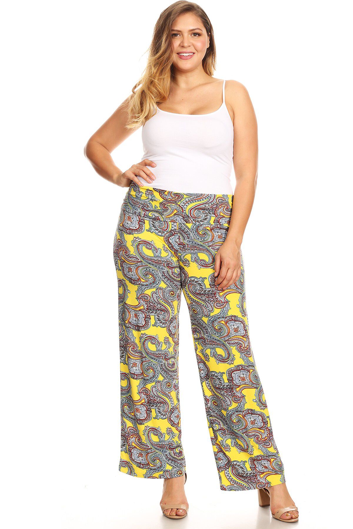 Paisley Printed Palazzo Pants, Yellow Paisley / Yellow, alternate image number 2