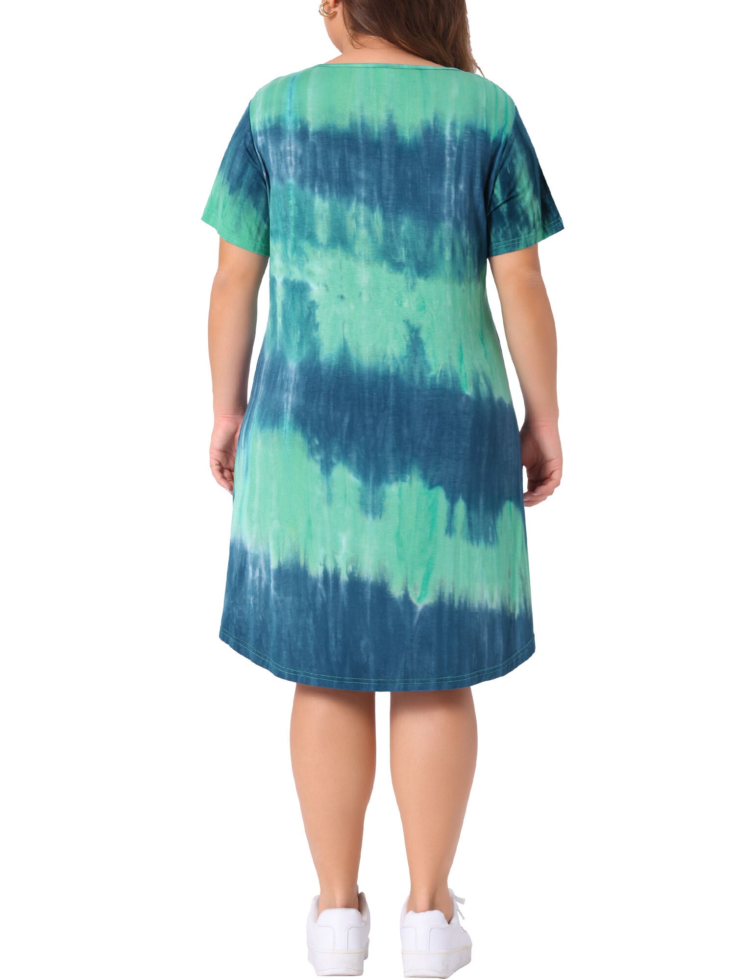 Tie Dye Summer V Neck Short Sleeve Dress, Blue Green / Turquoise, alternate image number 3