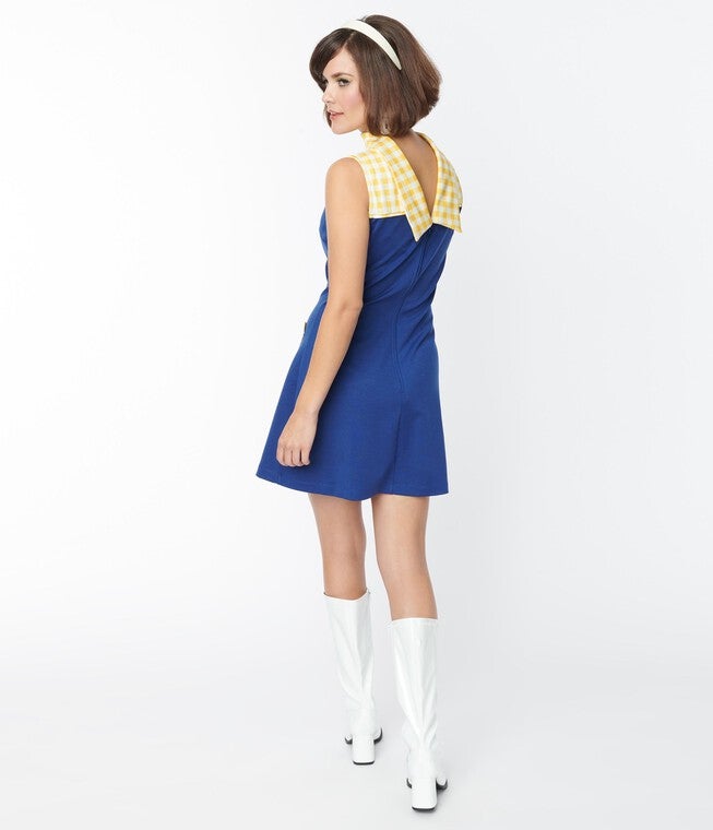 Smak Parlour Navy & Yellow Gingham Haute Gossip Mini Dress, Blue Gingham / Cobalt, alternate image number null