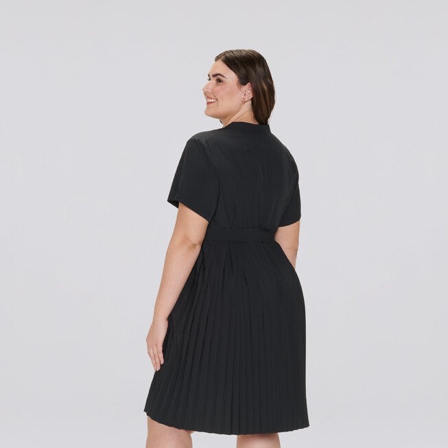 Gabrielle Pleated Back Dress with Pockets, Black / Black, alternate image number 1