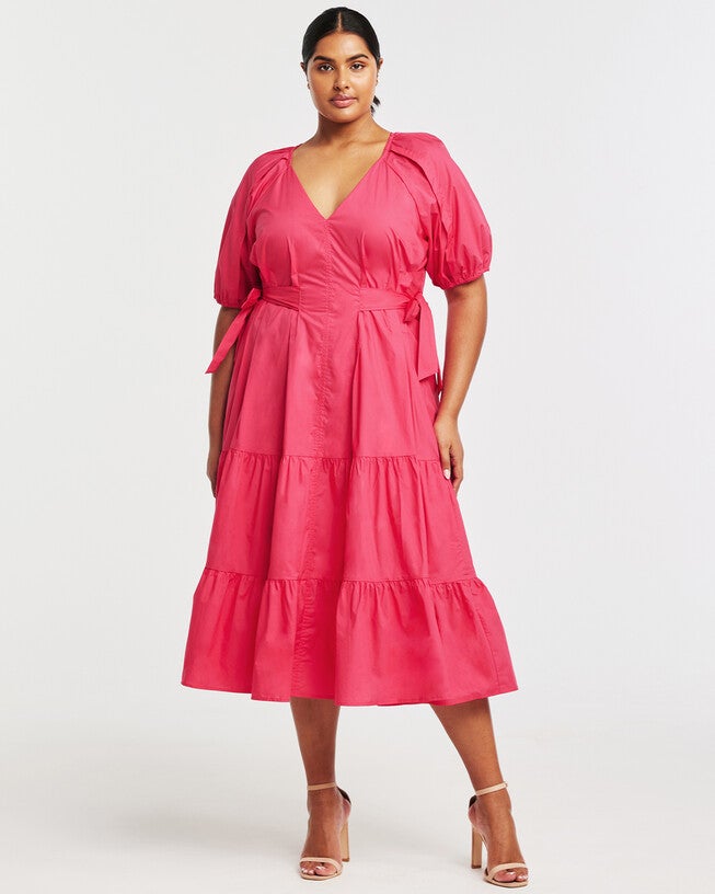 Marissa Pink Bow Midi Dress, Pink / Pink, hi-res image number 0