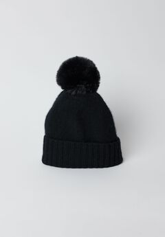 Classic Cashmere Slouch Hat with Faux Fur Pom