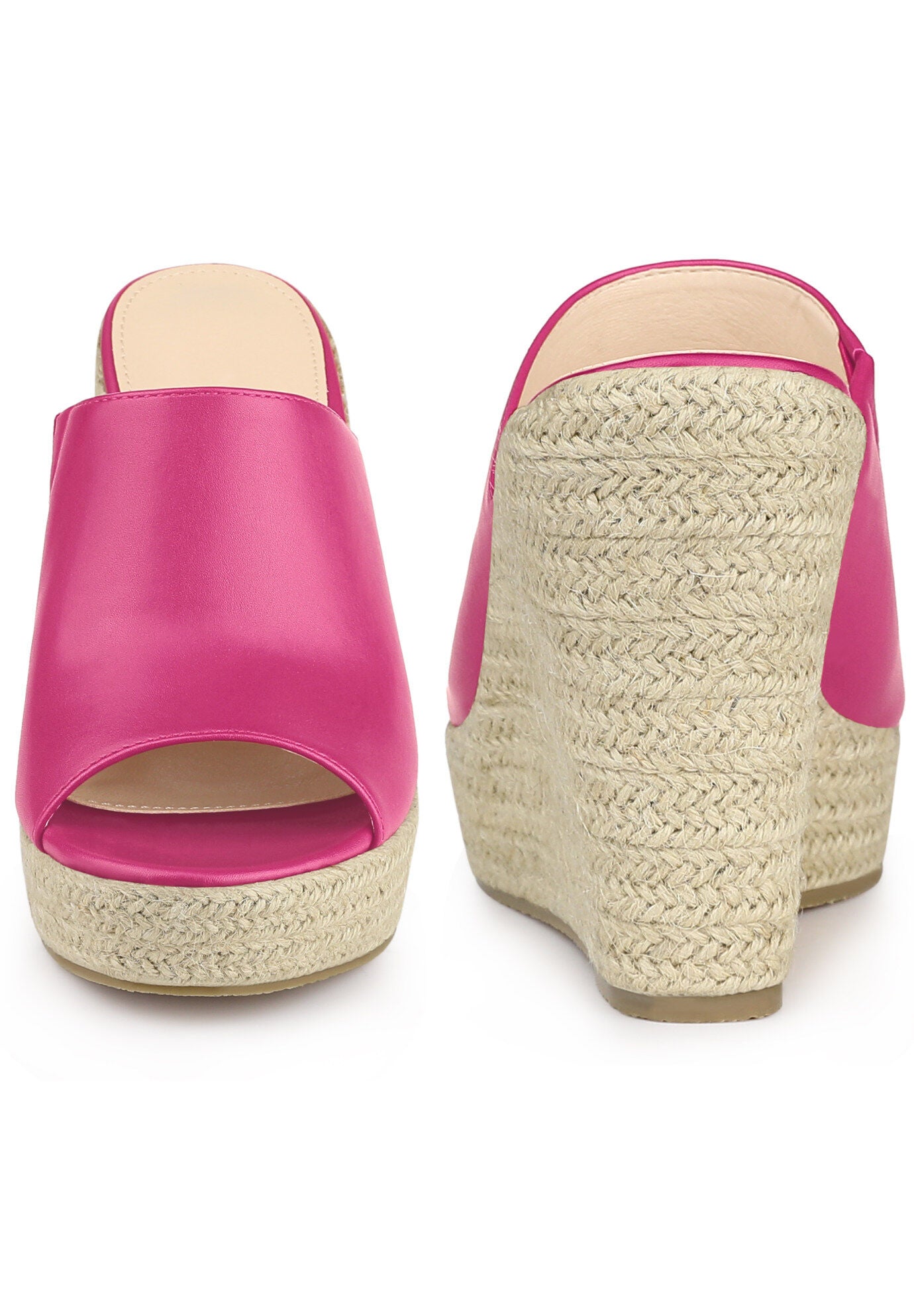 Open Toe Espadrille Wedge Heel Platform Slide Sandal, Hot Pink / Deep Fuchsia, alternate image number 1