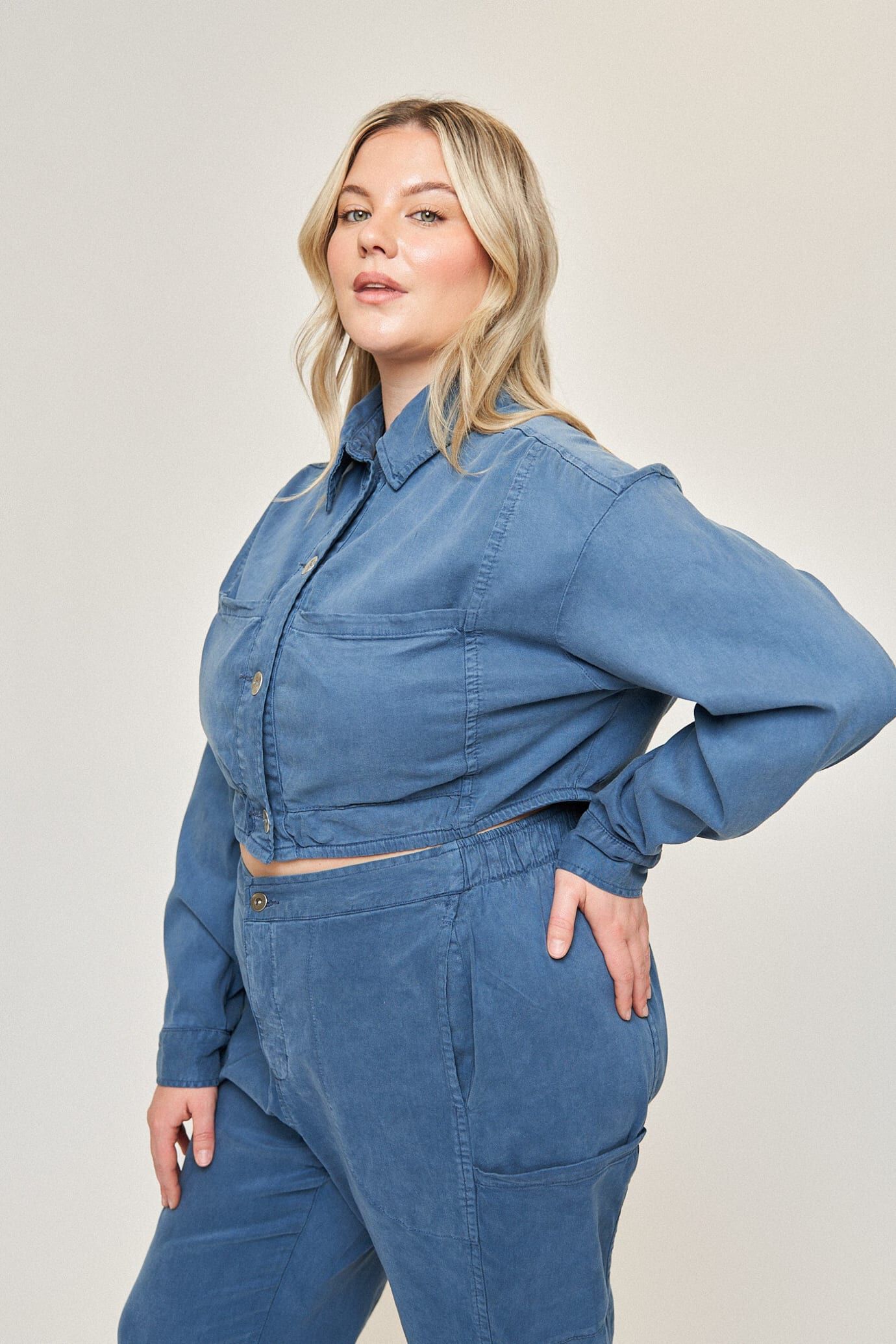 Tara Cotton Tencel Cargo Pant, Slate Blue / Dusty Blue, alternate image number 3