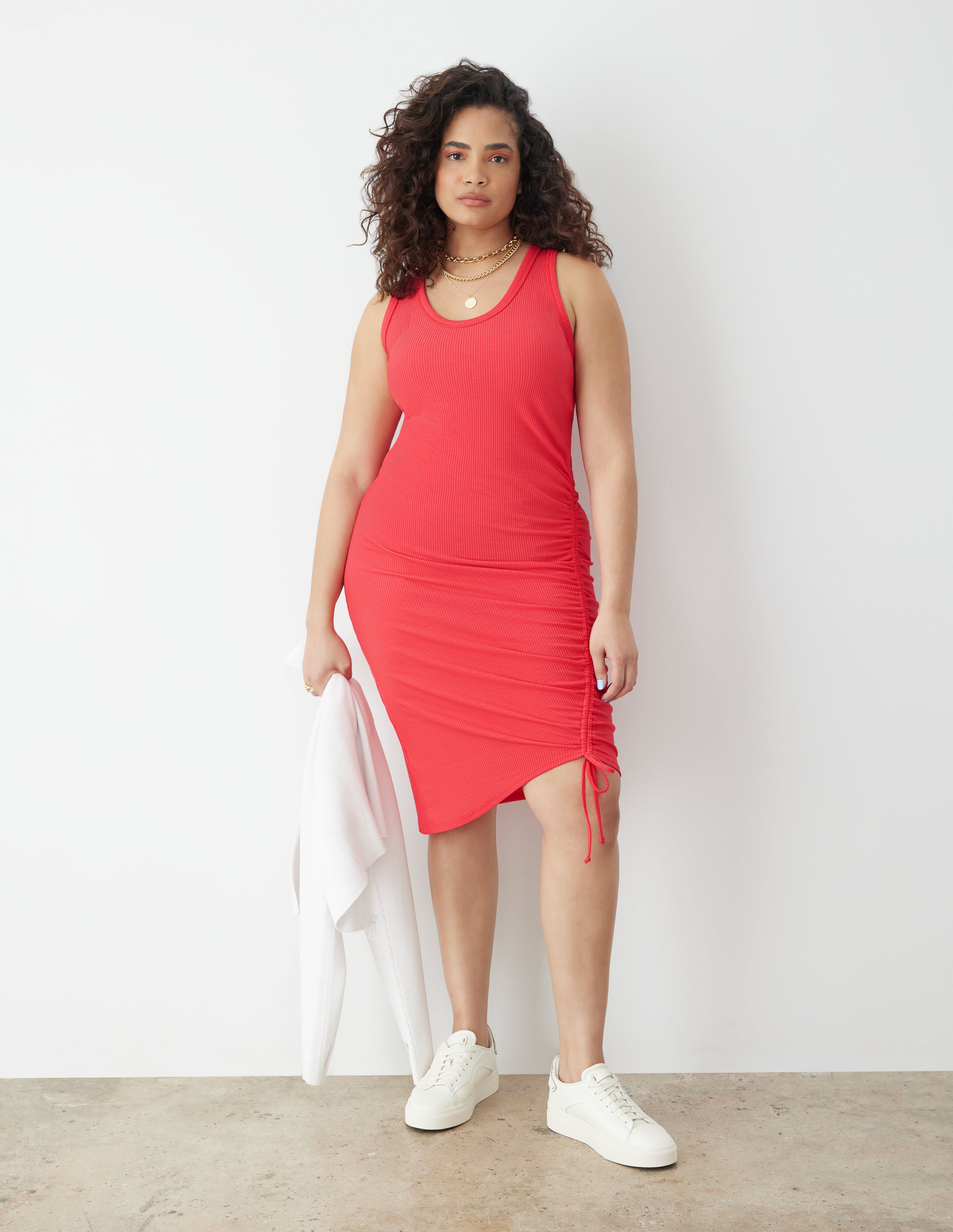 Drawstring Rib-Knit Tank Dress, Paradise Pink / Coral, hi-res image number 0