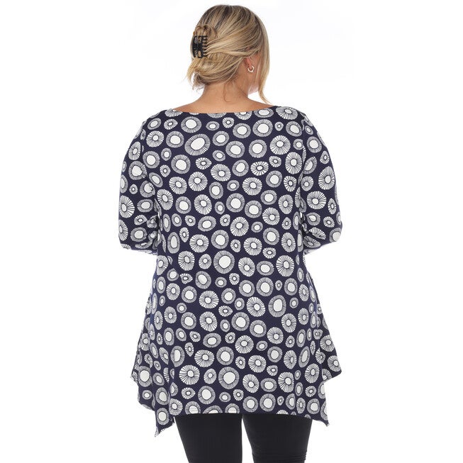 Printed Geometric Circle Tunic Top, Navy / Navy, alternate image number null