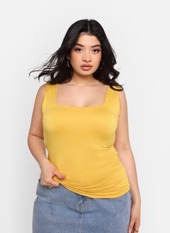 ESSENTIAL SQUARE NECK FULL LENGTH TOP - MUSTARD