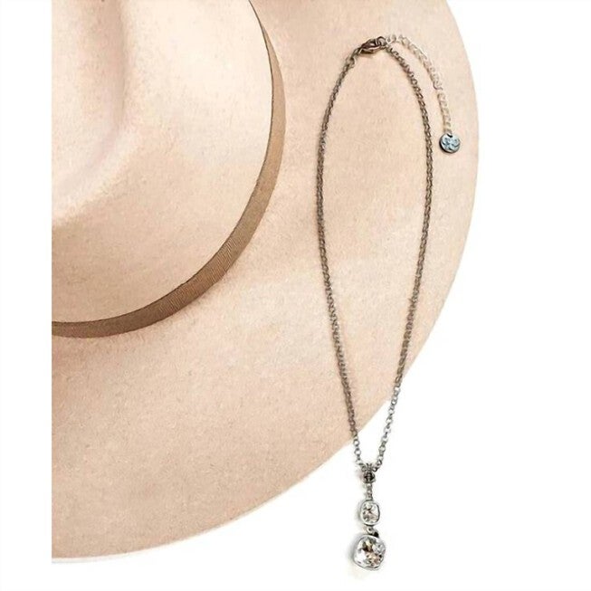 DOUBLE CLEAR CUSHION CUT DROP PENDANT NECKLACE IN SILVER, Silver / Silver, hi-res image number null