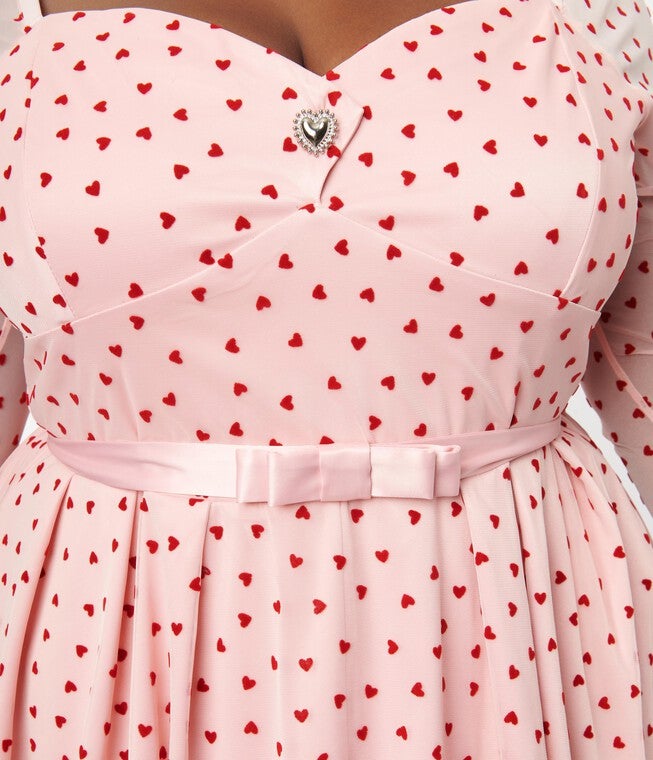 Unique Vintage Pink & Red Hearts Lamar Swing Dress, , alternate image number null
