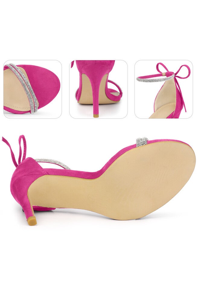 Rhinestone Ankle Tie Stiletto Heels Sandals, Hot Pink / Deep Fuchsia, alternate image number 2