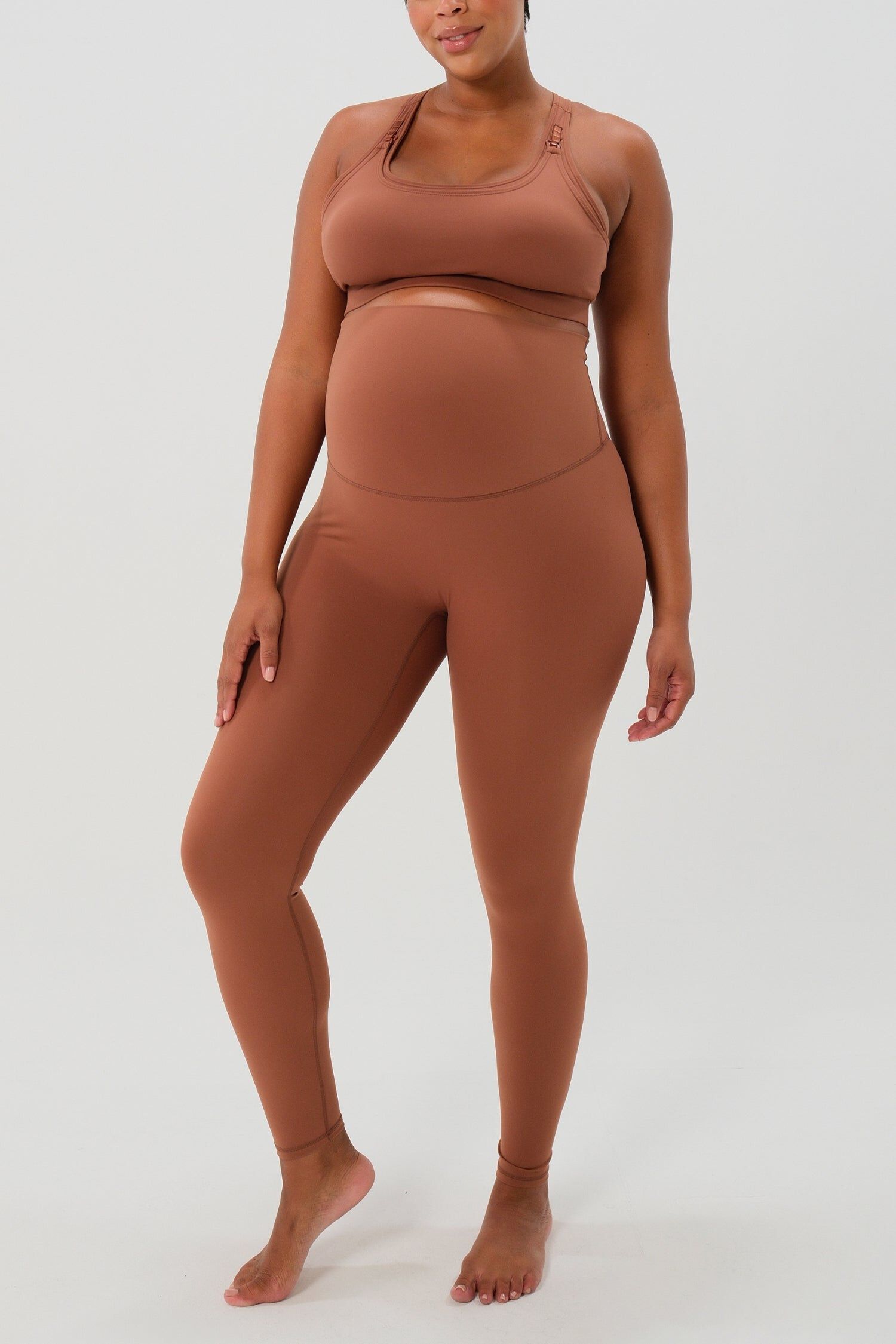 Women's Athletic Maternity Legging with Scrunched Butt Design and Supportive Belly Band, Brown / Brown, alternate image number 3