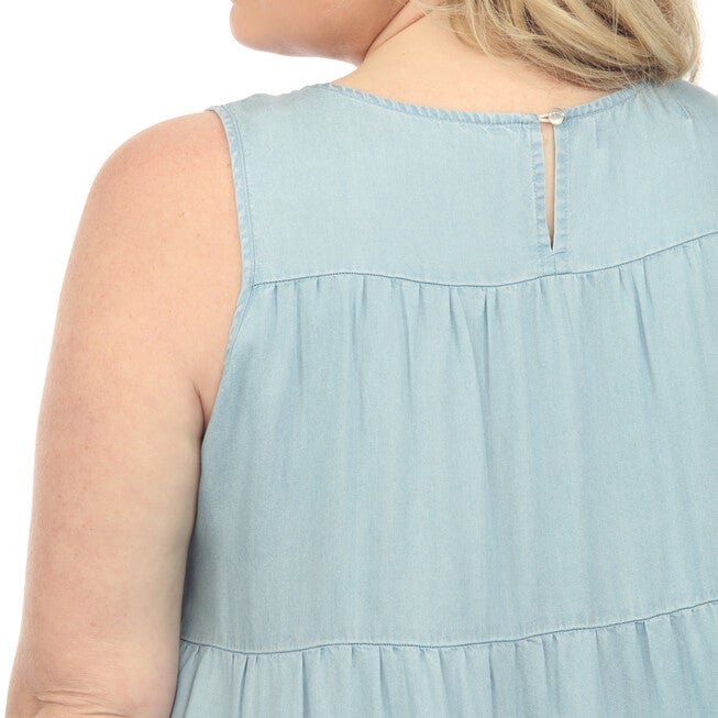 Sleeveless Tiered Chambray Midi Dress, , alternate image number null