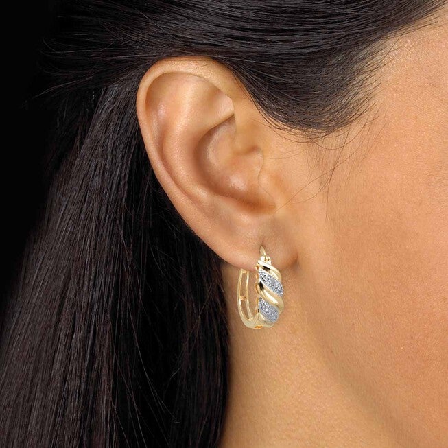 Diamond Accent Gold-Plated Banded S-Link Hoop Earrings, White / White, alternate image number null