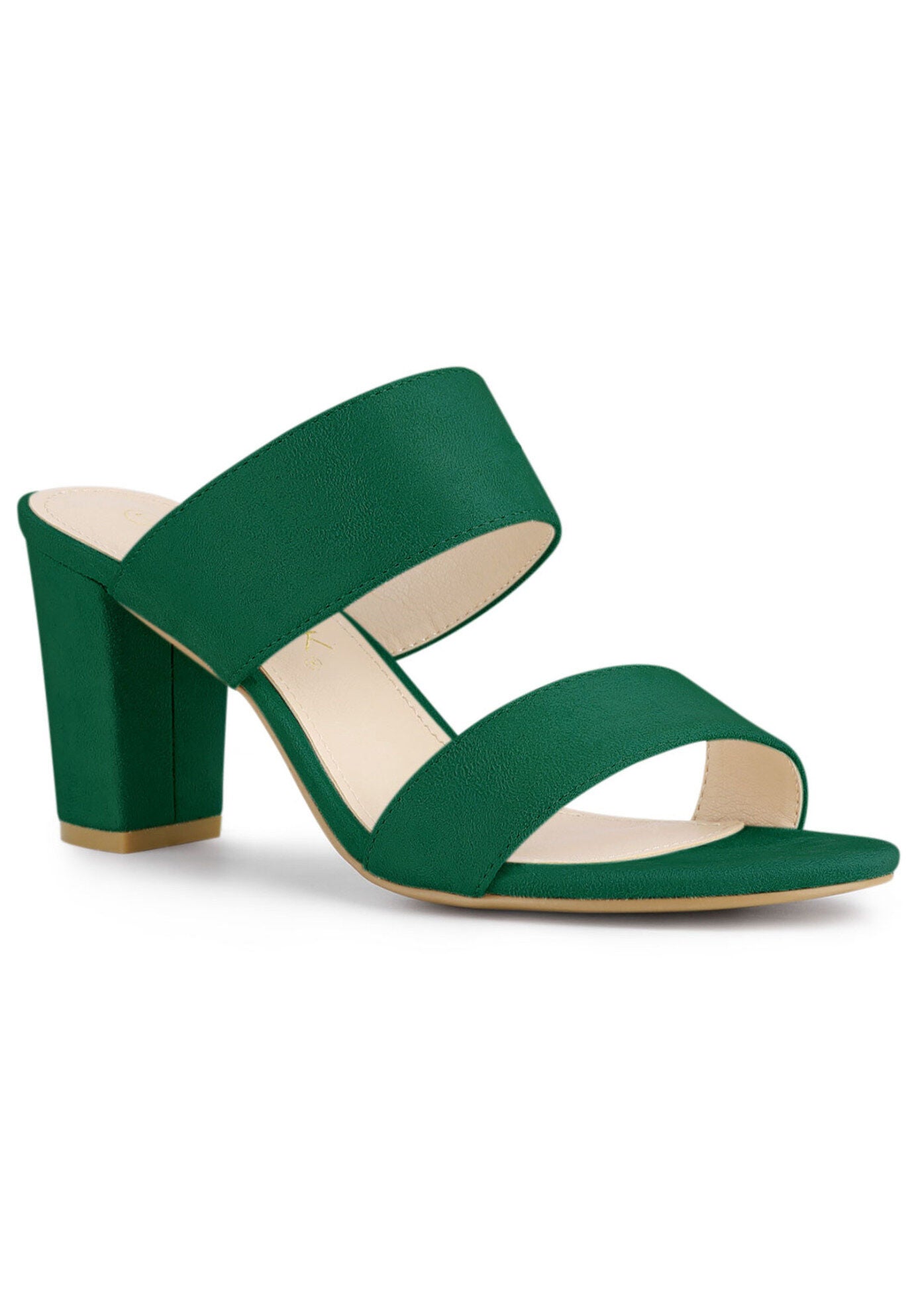 Opened Toe Block Heeled Slide Sandals, Green / Forest Green, hi-res image number 0