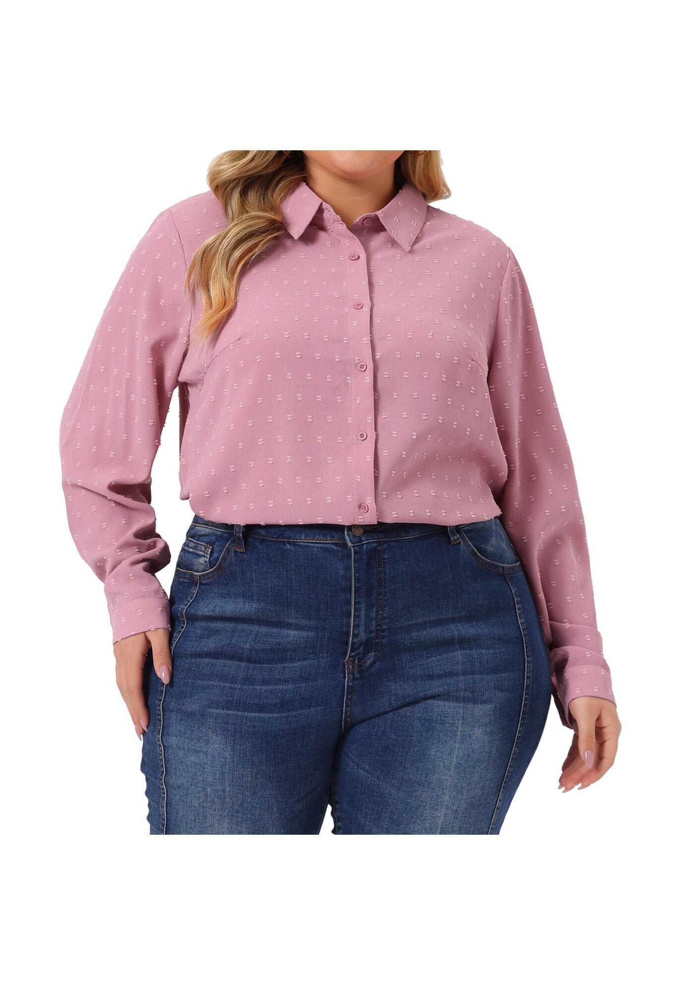 Swiss Dots Long Sleeve Button Down Shirt Blouse, Pink / Pink, alternate image number 4