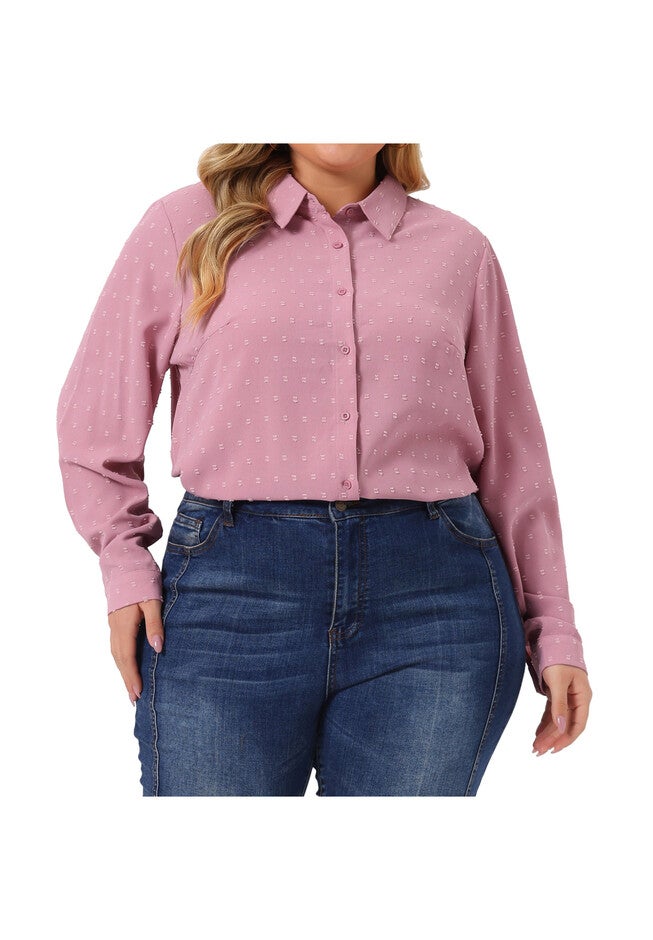 Swiss Dots Long Sleeve Button Down Shirt Blouse, Pink / Pink, alternate image number 4