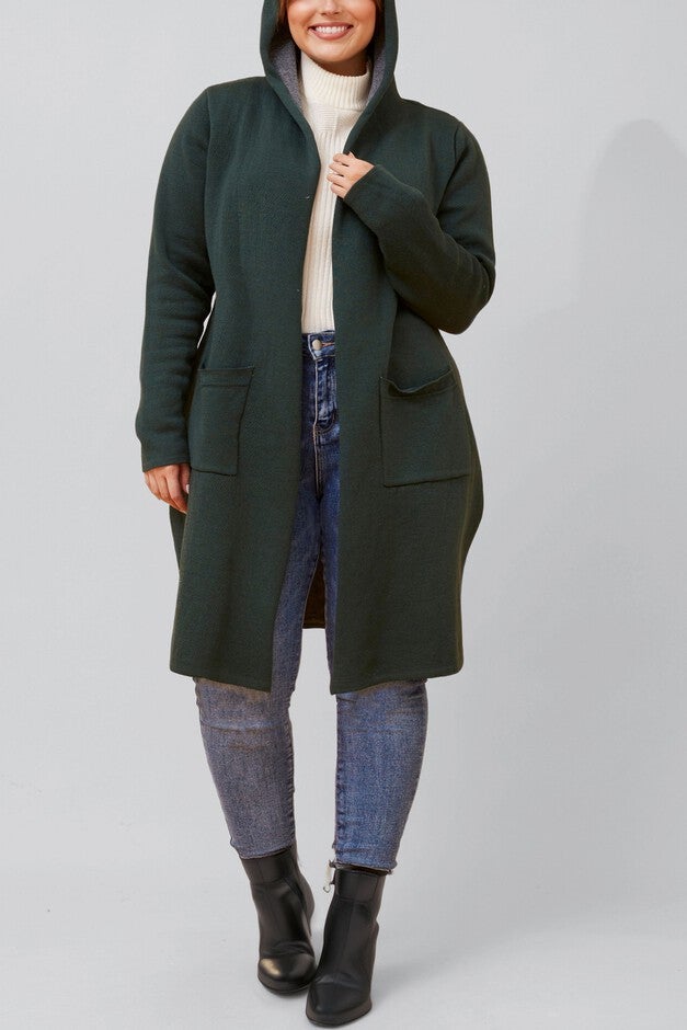 Nora Hooded Open Front Knit Cardigan, Green / Forest Green, alternate image number null