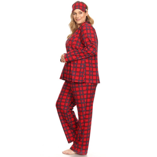 3 Piece Pajama Set, Red Plaid / Red, alternate image number null