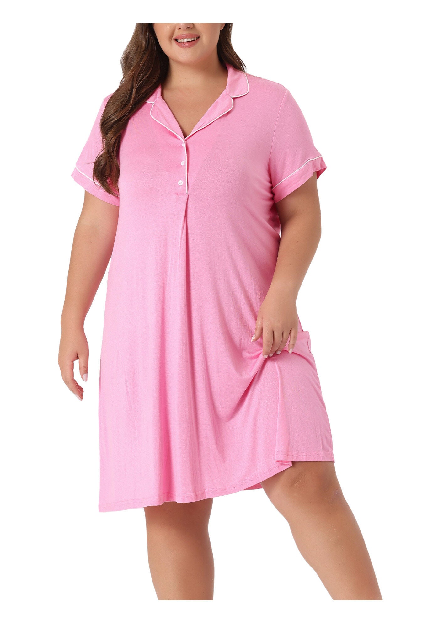 Short Sleeves Pajama Button Down Nightshirt, Pink / Pink, alternate image number 2
