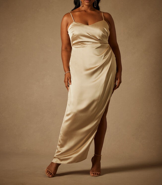 Bridal by ELOQUII High Slit Slip Dress, Champagne / Cream, hi-res image number 0