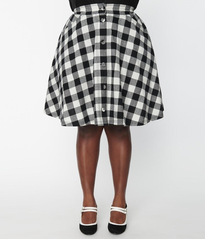 Unique Vintage Black & White Gingham Swing Skirt, , alternate image number 5