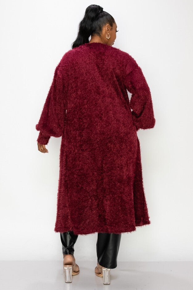 FEATHER BISHOP SLEEVE POCKET CARDIGAN, Burgundy / Burgundy, alternate image number null
