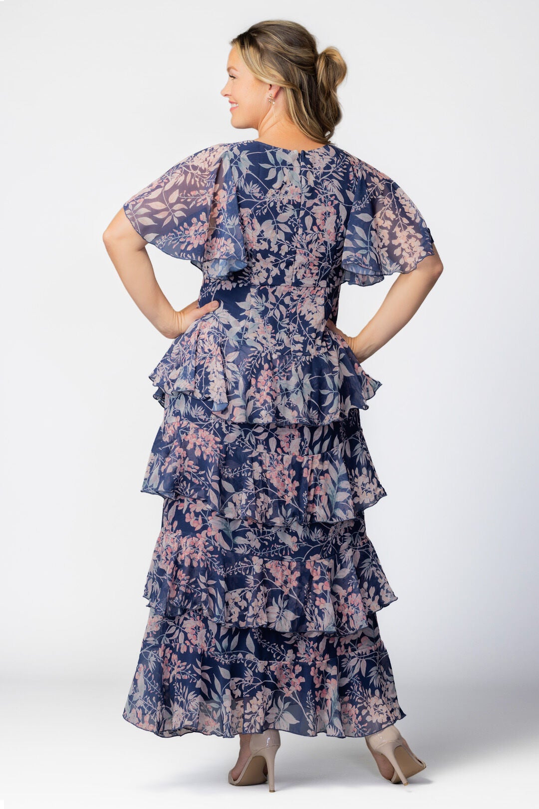 Tour de Flounce Evening Gown, Navy Wisteria Blooms / Navy, alternate image number 5