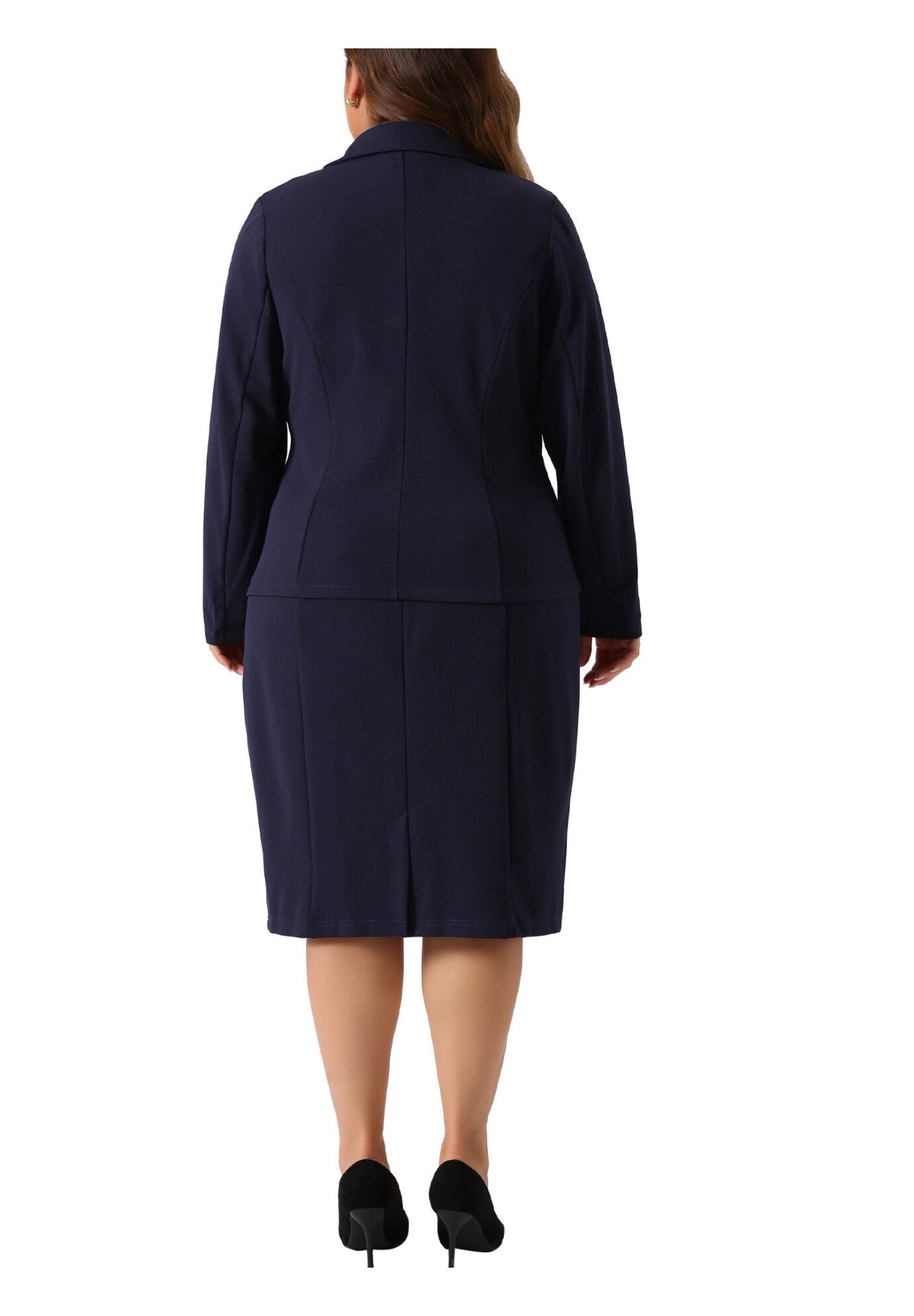 TWO PIECE BLAZER JACKET AND SLEEVELESS DRESS SUIT SET, Navy Blue / Navy, alternate image number 3