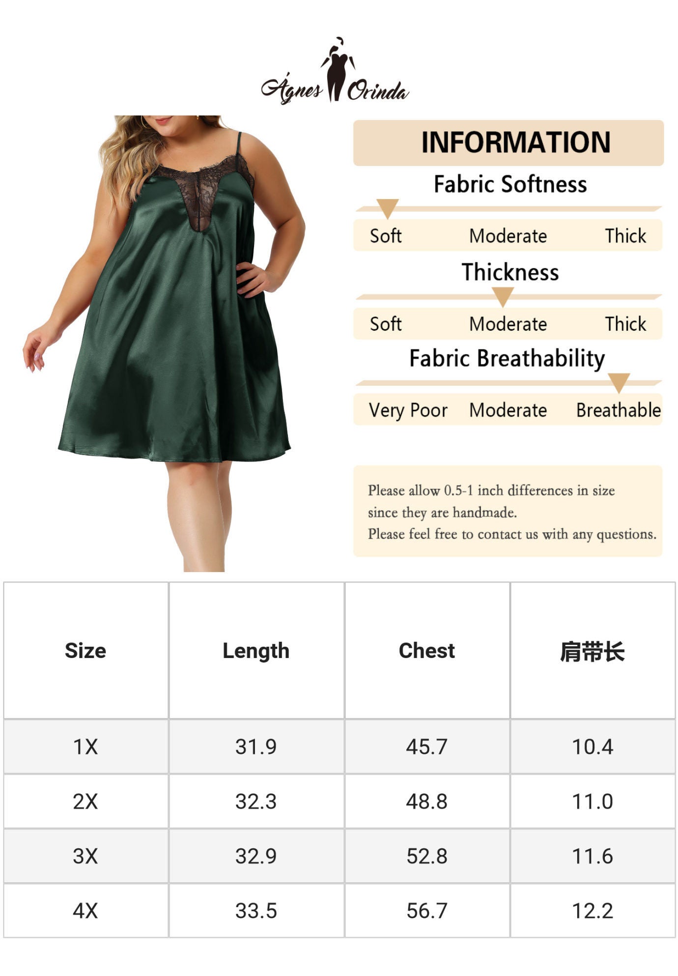 Lace Nightgown Spaghetti Lounge Sleep Dress, Green / Forest Green, alternate image number 4