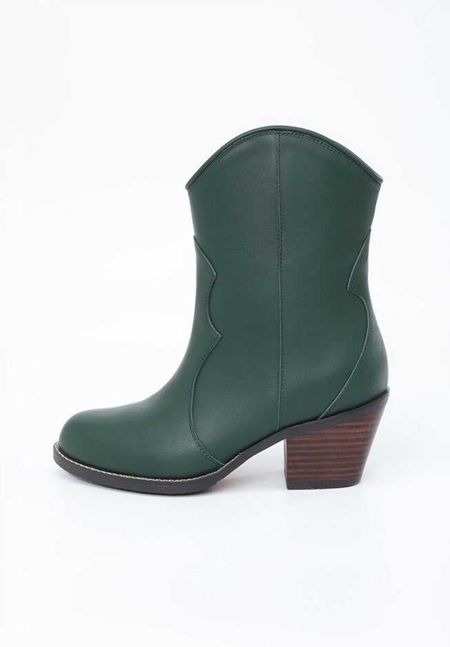 Shania Western Leather Ankle Boots, Dark Green / Hunter Green, alternate image number null
