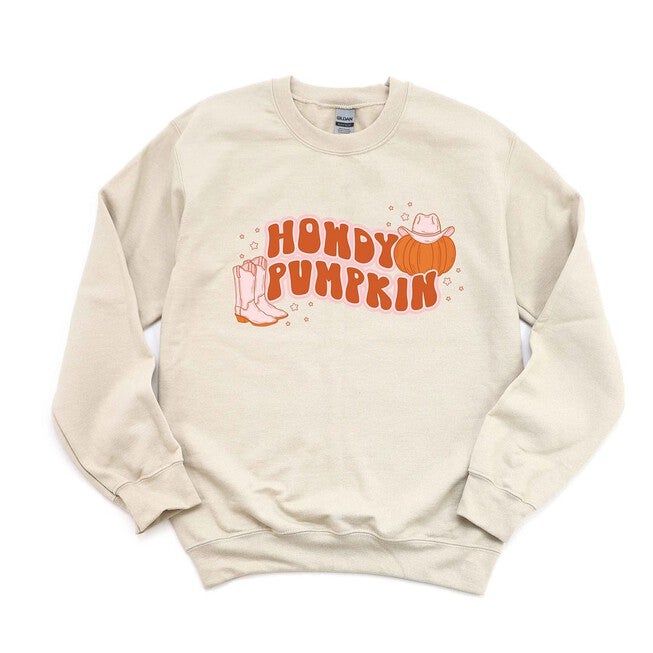 Howdy Pumpkin Boots Graphic Sweatshirt, Dust / Cream, hi-res image number 0