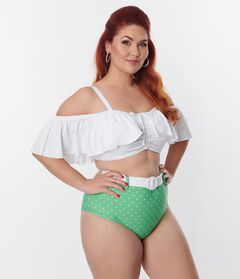Unique Vintage White Ruffle Swim Top