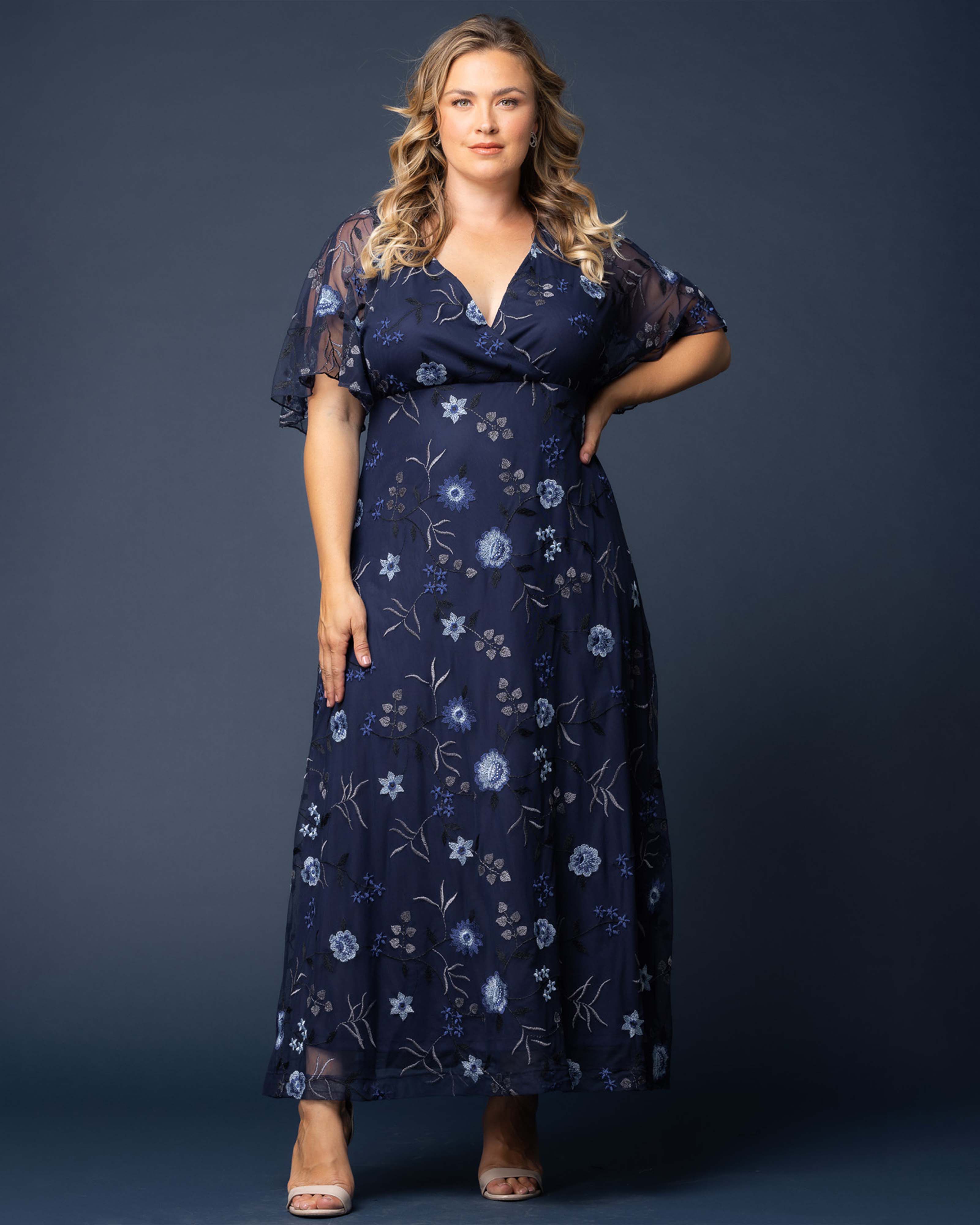 Embroidered Elegance Evening Gown, TWILIGHT BLOOMS / Navy, alternate image number 4