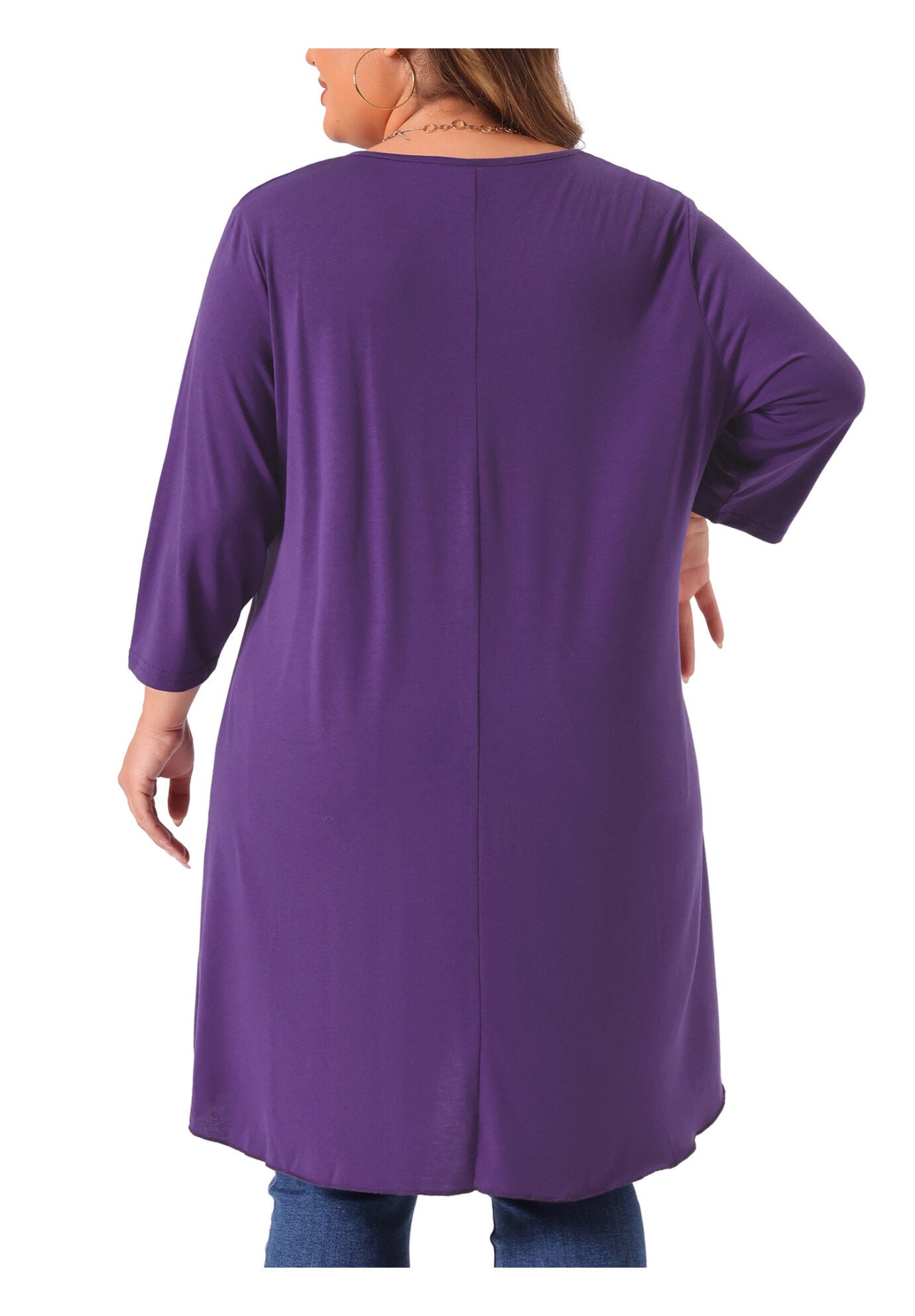 3/4 Sleeve Buttons Crew Neck High Low Loose Fit Tunic Top, Purple / Purple, alternate image number 3