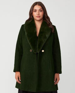 Grammys Beige Coat with Faux Fur Removable Collar