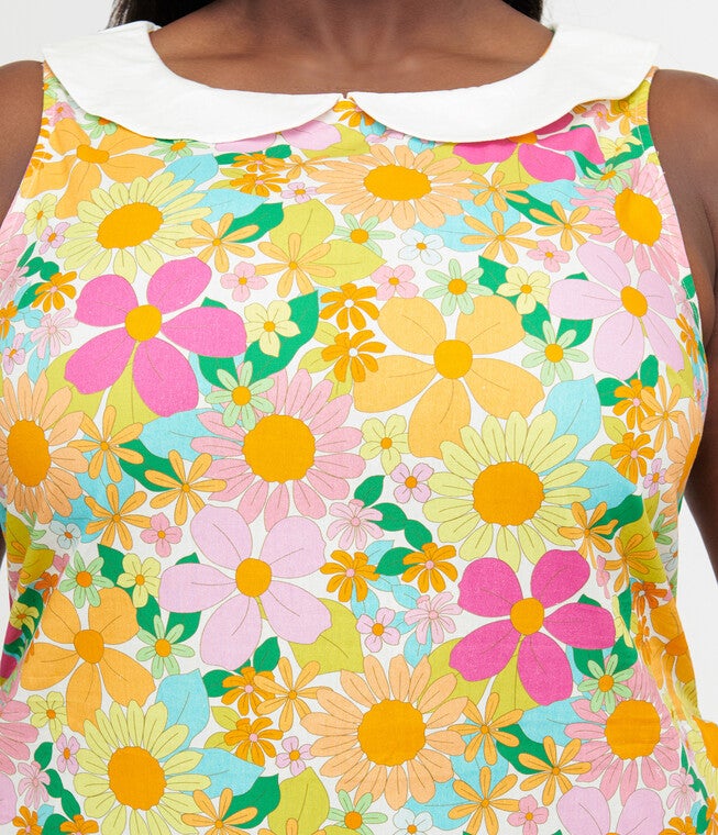 Smak Parlour 1960s Rainbow Mod Floral Sleeveless Shift Dress, Rainbow Mod Floral / Yellow, alternate image number null